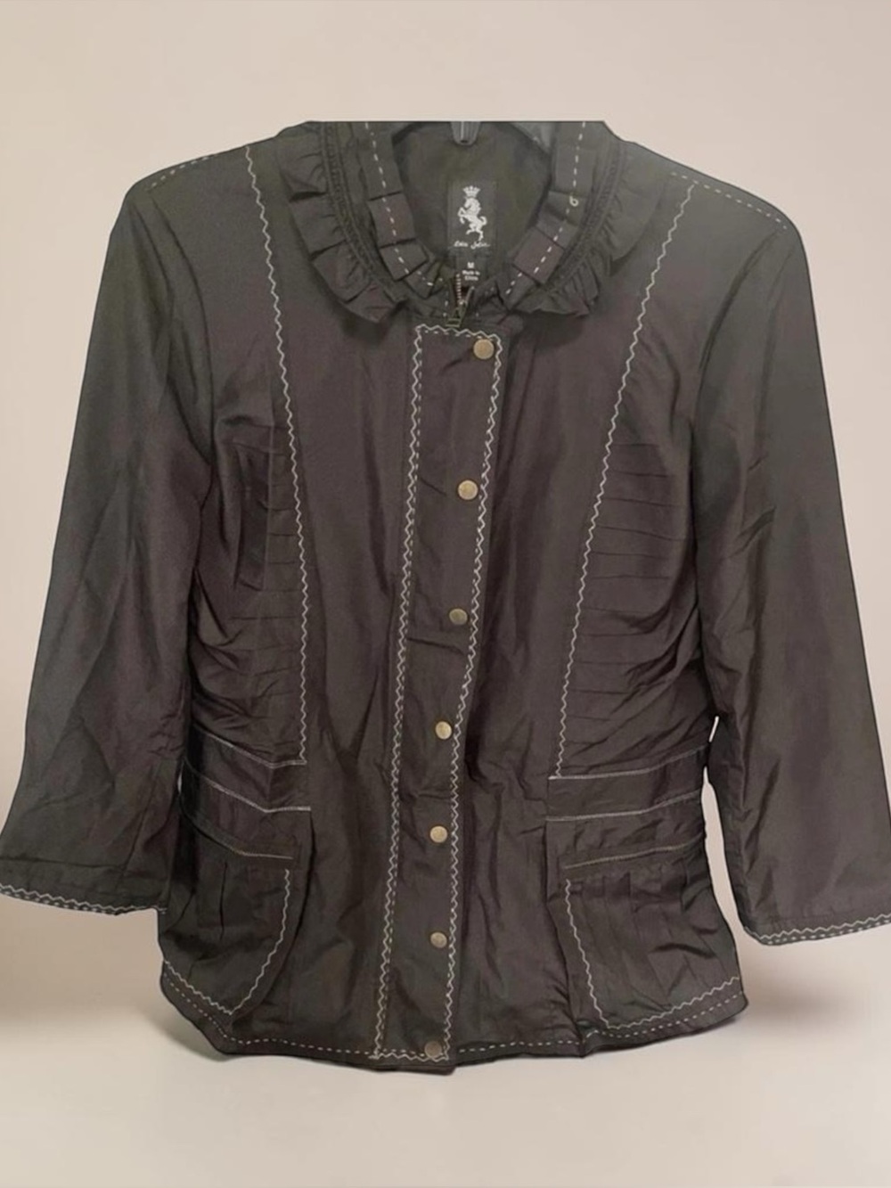 Tres Jolie Accessories Black Ruffled Collar Button Jacket
